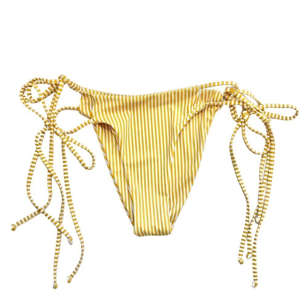 🔃Yellow Striped Double Side Tie Bikini Swimsuit Bottom